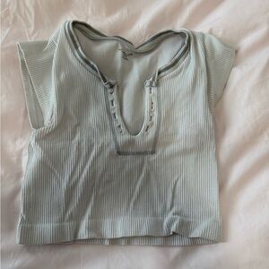 Urban Outfitters White and Gray Women's Top Ribbed